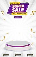 super sale discount portait template banner with blank space 3d podium for social media post product sale with abstract gradient background vector