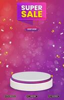 super sale template banner with blank space 3d podium for social media post product sale with abstract gradient purple background design vector