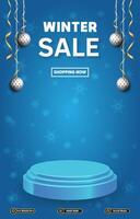 winter sale template banner with blank space 3d podium for social media post product sale with abstract gradient background design vector