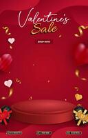 valentine sale template banner with blank space 3d podium for social media post product sale with abstract gradient red background design vector