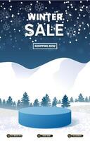 winter sale discount portait template banner with blank space 3d podium for social media post product sale with abstract gradient white background design vector