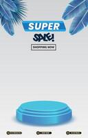 super sale discount template banner with blank space 3d podium for social media post product sale with abstract gradient white background design vector