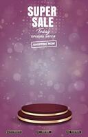 super sale template banner with blank space 3d podium for social media post product sale with abstract gradient background design vector