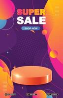 super sale discount template banner with blank space 3d podium for social media post product sale with abstract gradient purple background design vector