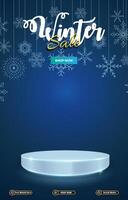 winter sale discount template banner with blank space 3d podium product sale with abstract gradient blue background design vector