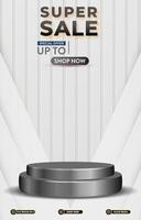 super sale template banner with blank space 3d podium for social media post product sale with abstract gradient white background design vector