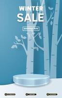 winter sale template banner with blank space 3d podium for social media post product sale with abstract gradient blue background design vector