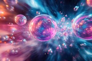 A group of bubbles with pink and blue colors photo
