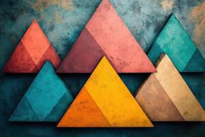 A group of colorful triangles on a wall photo