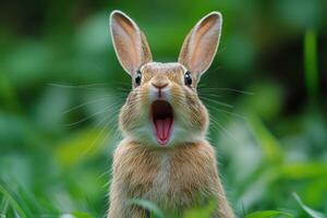 A rabbit with its mouth open and its mouth wide open photo