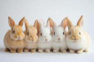 Five rabbits are standing in a row photo