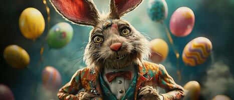 The rabbit is dressed in a suit and tie photo
