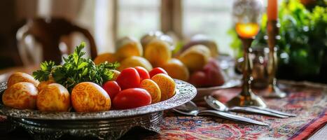 A table with a bowl of vegetables and a knife photo