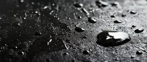 A close up of a black surface with water droplets photo