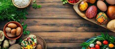 A table with various types of food on it photo