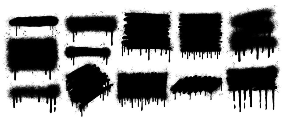 Set of graffiti Spray painted Drips Black ink splatters isolated on white background