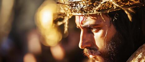 A close up of a man wearing a crown photo