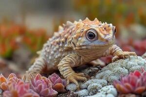 A small lizard sitting on top of some rocks photo