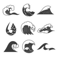 Black and white wave logos featuring different abstract ocean waves vector
