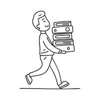 A person carrying a stack of files while walking through the office vector
