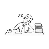 An exhausted worker asleep at their desk with a pen still in hand vector