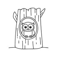 A small owl peeking out from a tree hole vector
