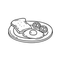 A breakfast plate with an omelet, toast, and sliced tomatoes vector