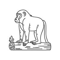 An olive baboon standing on a fallen log, looking into the distance vector