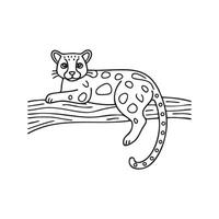An ocelot resting on a tree branch in the jungle vector