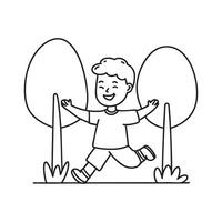 A child running through an orchard, arms outstretched vector