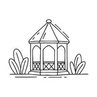 A gazebo with an octagonal roof in a garden vector