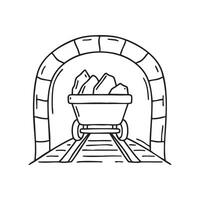 A cart filled with ore emerging from a dark mine tunnel vector