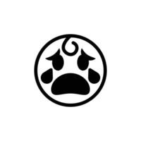 Dog Paw Print Icon with Sad Expression Black and White Design vector