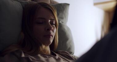 A Deeply Introspective Moment Engulfed in Soft Dim Light in a Quiet Bedroom Setting video