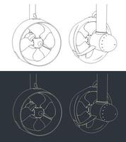 Rudder propeller sketches vector