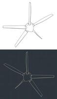 Turboprop-engine propeller isometric blueprints vector