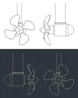 Rudder propeller blueprints vector