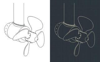 Rudder propeller isometric blueprints vector