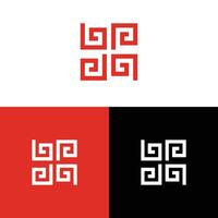 Geometric Square Design with Red White and Black Background Variations vector