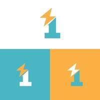Creative Number One Logo Design with Lightning Bolt Element in Modern Style vector