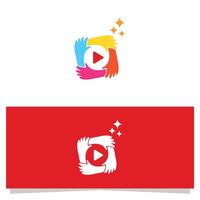 Play Button Symbol with Colorful Teamwork Hands Logo Design Concept vector