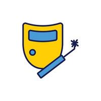 Welding Mask and Torch Icon with Sparks for Safety and Protection vector
