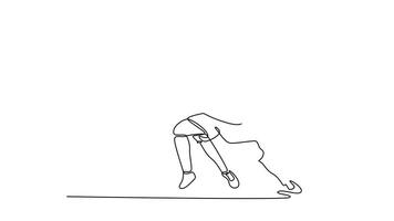 Self drawing animation of single line draw young energetic football player forward try to pass opponent defender and score ball to goal. Soccer match sports. Continuous line draw. Full length animated video