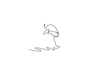 Animated self drawing of continuous line draw back view of male football midfielder make move to control and dribbling ball. Soccer league competition match concept. Full length single line animation video