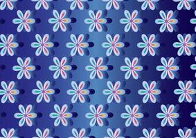 Illustration of a multi-colored floral fabric pattern arranged in a gradient blue background with shadows. vector