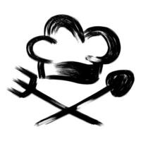 Chef's hat with spoon and fork drawn with brush strokes vector