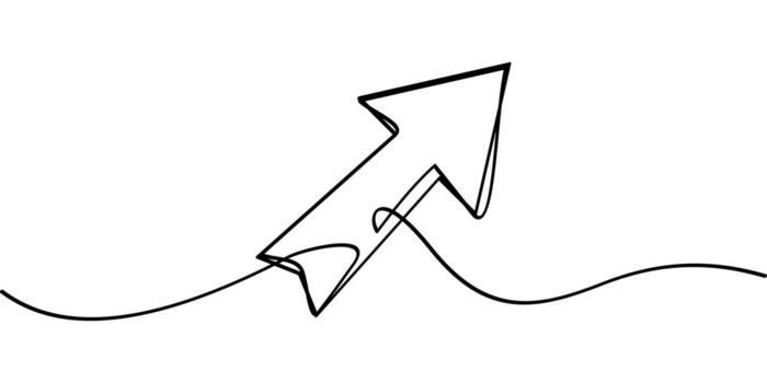 continuous line drawing diagonal arrow symbol. abstract line art illustration vector