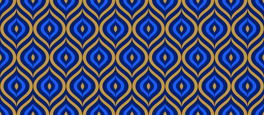 Seamless art deco feather pattern. Navy and gold geometric leaves background for design textile, fabric swatch, scarf cloth, print template. Blue color repeating floral wallpaper.