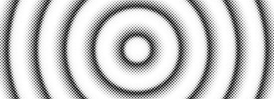 Halftone concentric circle background. Black and white dotted circular gradient. Radial comic texture. Grunge rough round pop art backdrop. Fading dots line epicenter wallpaper concept vector
