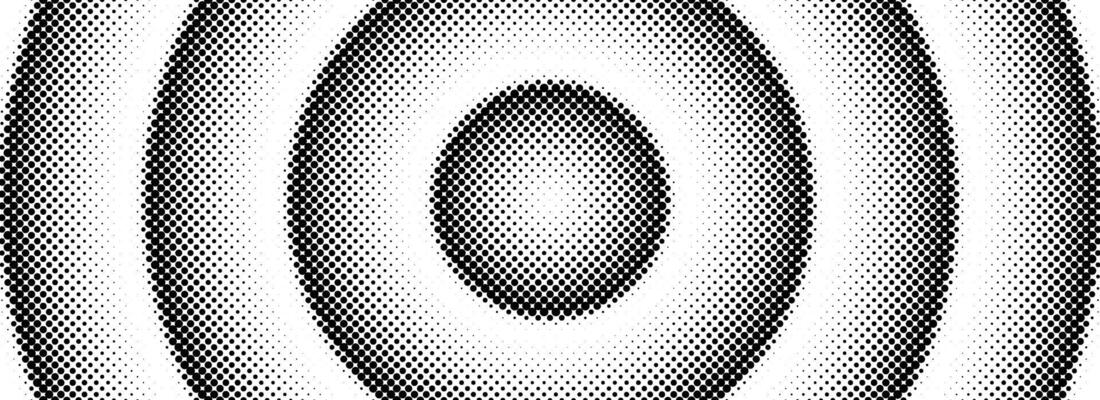 Halftone circle background. Black and white dotted circular gradient. Radial comic target texture. Grunge rough round pop art backdrop. Fading dots line epicenter wallpaper concept.